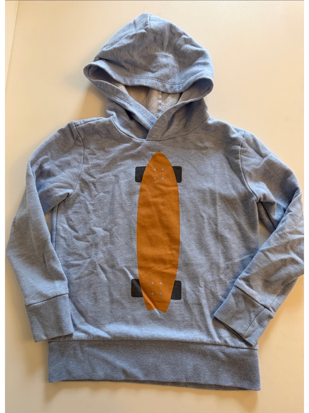 Crewcuts Light Gray Crewneck Hoodie with Orange Skateboard Graphic